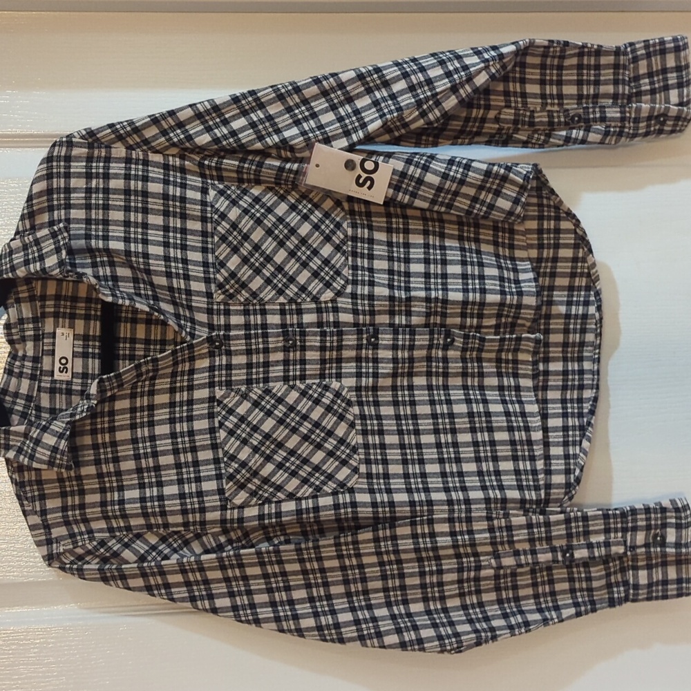 NWT SO Black and White Plaid Shirt Size M Women's